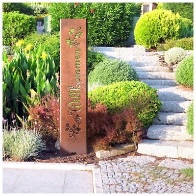 Piquet Signe de Jardin Bienvenu (E) Rouille Noble Déco 120cm x 21cm - Photo 1/4