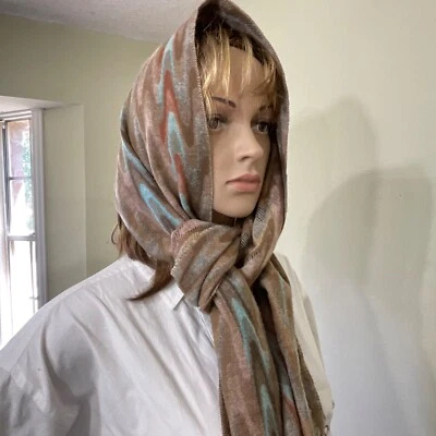 Southwestern Multifunctional scarf head/neck neutral brn. Turquoise colors - Image 1 of 4