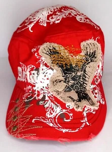 Aerial Distressed Styled Baseball Cap Red / White Cotton Hat - Picture 1 of 6