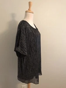 Dressbarn Collection Size 18W Silver+Black Sparkle Slit Sleeve Top - Picture 1 of 11