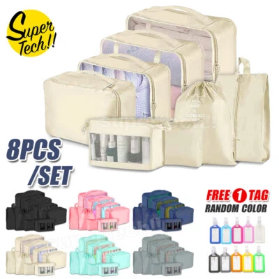 8Pcs Packing Cubes Travel Pouches Luggage Clothes Organizer Suitcase Storage Bag - image 1 of 4