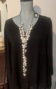 CHICO’S Black Label NWT Pearl Bubble Rhinestone Y Chain Necklace $129 Retail