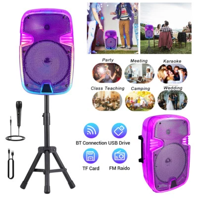 8 inch PA Portable Bluetooth Party Speaker Karaoke Boombox TWS/AUX + Mic & Stand - Image 1 of 4