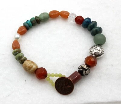 Pulsera artesanal de piedras genuinas multicolores y plata de ley ~ nueva sin etiqueta  Foto 1 de 4