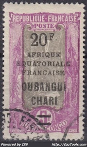 OUBANGUI CHARI: ÜBERLADUNG 20F NR. 74 GESTEMPELT FORT ARCHAMBAULT - Bild 1 von 2