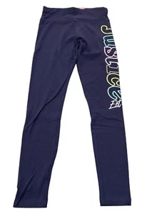 Justice Girls Leggings Blue 10 Full Length Elastic Waist Colorful Logo Graphic - Picture 1 of 10