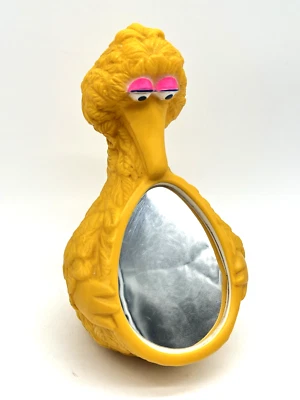 Vintage 1971 Big Bird Sesame Street Mirror Yellow Pink Kids Bell Rattle Toy - Image 1 of 4