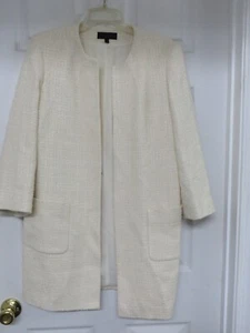Talbots Collection dicker Tweed Rundhals Langarm Longblazer 12 creme - Bild 1 von 10