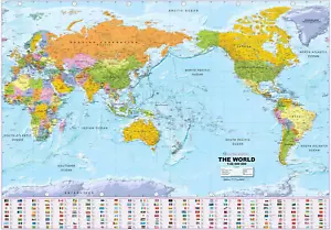 Mondo Politica Muro Mappa Pacific Centrato - Taglia Grande: 1:3 0M Scala - Carta - Foto 1 di 12