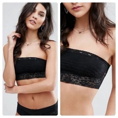Free People Womens Bra Black Scalloped Lace Bandeau Small - Image 1 of 4
