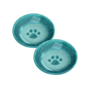 Blue Glaze Paw Print Melamine/Plastic Pet Food Saucers x 2 - Picture 1 of 1