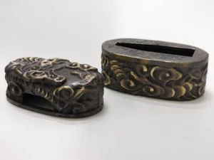 Japanese Fuchi Kashira sword fittings guard orthosis decorative hilt Samurai Art - Picture 1 of 3