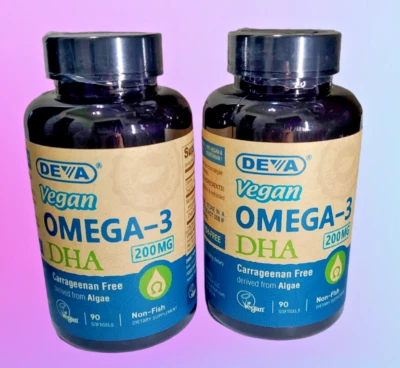 Pack de 2 (90+90 sftgls) Deva Vegan Omega 3 DHA derivados de algas no pescadas 05/2026 Foto 1 de 3