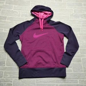 NIKE Therma Fit Hoodie Youth Size Large Purple Fleece Hooded Sweatshirt Swoosh - Picture 1 of 9
