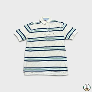 Polo Tommy Hilfiger vintage anni 90 camicia uomo grande bianca a righe casual preppy - Foto 1 di 7