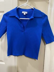 New Calvin Klein Jeans Women's V-Neck Cropped Sweater Size XS Bright Blue