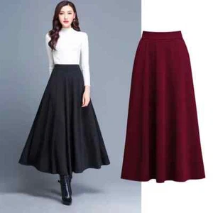 Casual Women Elastic High A-Line Skirts Waist Long Skirt Solid Color Maxi Skirts - Picture 1 of 26