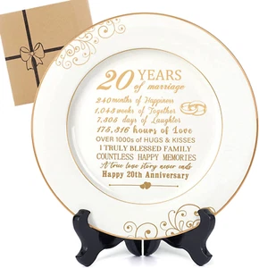 Urllinz 20Th Anniversaty Plate with 24K Gold Foil-20Th Anniversary Wedding Gifts - Picture 1 of 7