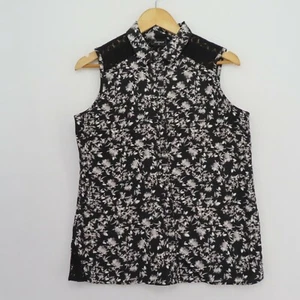 JEANSWEST Black Lace & Floral Print Button Up Top Women's Size 10 - Picture 1 of 10