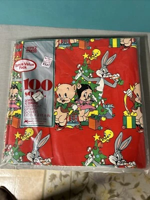 1980s VTG Christmas Looney Tunes Bugs Bunny Christmas Wrapping Paper New Sealed! - Image 1 of 4