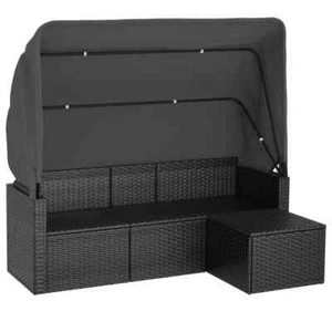 3-Seater Outdoor Lounge Set Daybed with Canopy Garden Patio Sofa Chairs Rattan - Picture 1 of 11