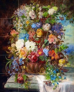 Sommerblumen auf einer Leiste Fliese Wandbild Küche Bad Wand Spritzschutz 24x30 - Bild 1 von 1