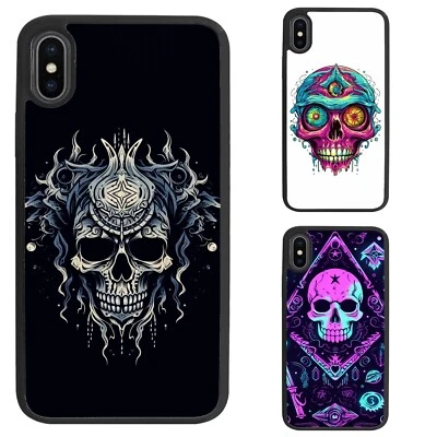 For Motorola Apple iPhone Samsung Galaxy Plastic TPU Case cartoon Skull eye Goth - Image 1 of 4