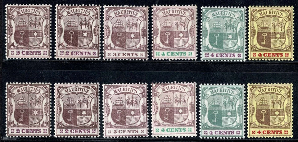 Escudo de armas de Mauricio, 12 sellos, 1900-1913, como nuevo, tipo armas Foto 1 de 2