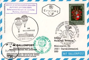 Österreich, Ballonpost Beleg 1970 Wien, verhinderter Flug D-ERGEE III (B781) - Picture 1 of 3