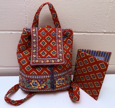 2 PC VTG Vera Bradley Villa Red Mimi Backpack + Frame Made in USA VGUC - Image 1 of 4