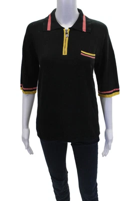 VERSUS by Versace Womens 1/2 Zippered Short Sleeve Sweater Top Black Size 44 - Image 1 of 4