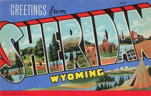SHERIDAN WY LARGE LETTER 1941 VINTAGE LINEN POSTCARD 110425 U - Picture 1 of 2