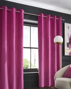 Bright Pink Matte Velvet Fully Lined Eyelet Curtains W228cm x L229cm - Picture 1 of 8
