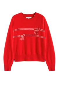 CHINTI & PARKER £275 Wool & Cashmere Red Bow Long Sleeve Jumper LARGE BNWT RARE - Picture 1 of 12
