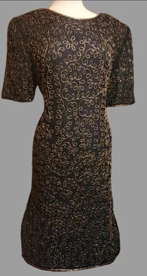 COTTON ZONE NUEVO CON ETIQUETAS 18 Indio Vintage Cuentas Negro Dorado Seda Vestido Cóctel Noche Foto 1 de 4