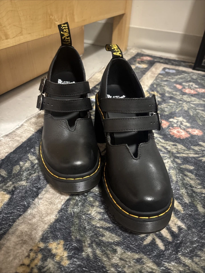 Zapatos Dr Martens Eviee Negro Mary Jane Grueso Plataforma Tacón Cuero Talla 9 Foto 1 de 4
