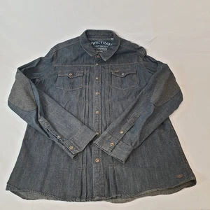 Firetrap Denim Western Shirt Blue Snap Button Long Sleeve Elbow Patches Medium  - Picture 1 of 24