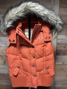 Hollister Piumino Gilet Junior Grande Rimovibile Cappuccio Pelliccia Ecopelliccia Arancione Y2K - Foto 1 di 5