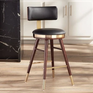 Parker Walnut Bar Stool 25 1/2" High Modern Black Cushion Kitchen Counter Island - Picture 1 of 10