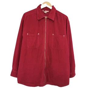VTG Y2K 90s Grunge Faded Glory Corduroy Red Chore Barn Zip Up Jacket Men M - Picture 1 of 8