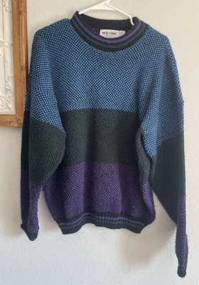 Suéter New Era Vintage Para Hombre Talla Grande Tejido Bloques de Color 100% Acrílico Foto 1 de 4