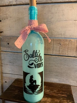 Ручной работы, U-циклический, «Соленые вибрации» вручную расписанная бутылка вина фонарь - Изображение 1 из 4
