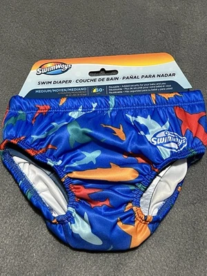 NEW! Infant SwimWays Reusable Swim Diaper 50+ UPF Medium 18-22 lbs. SHARKS -P547 - Image 1 of 3
