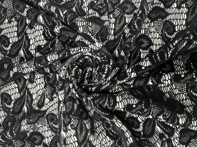 Black Lace Print Jersey Knit Fabric – Textured, Stretch, Non-Sheer 148cm - Image 1 of 4