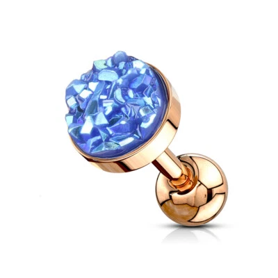 Brinco de ouro rosa pedra drusa top hélice tragus cartilagem Daith Barbell 16G - Imagem 1 de 4