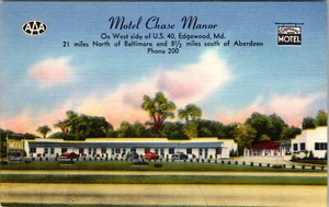 EDGEWOOD, MARYLAND - MOTEL CHASE ROADSIDE MANOR HOTEL - VINTAGE LINEN POSTCARD - Picture 1 of 2