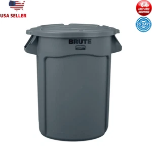 32-Gallon Trash Can with Lid Venting Channels Indoor Outdoor Garbage Can Grey - Picture 1 of 10