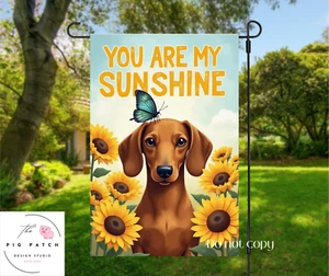 YOU ARE MY SUNSHINE Red Dachshund Dog Garden Flag Double Sided Yard Art - Picture 1 of 1