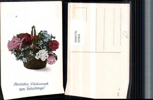 323864,Künstler AK Geburtstag Blumenkorb Blumen Rosen - Picture 1 of 1