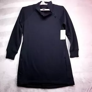 Athleta Vestito Donna Grande Nero Accogliente Asym Finto Collo Felpa Foro Pollice Peluche - Foto 1 di 22